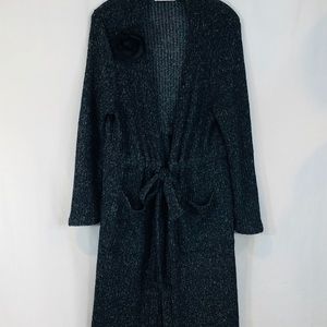 Wanderlux Tunic Sz XL Black Loose Knit Long Slv